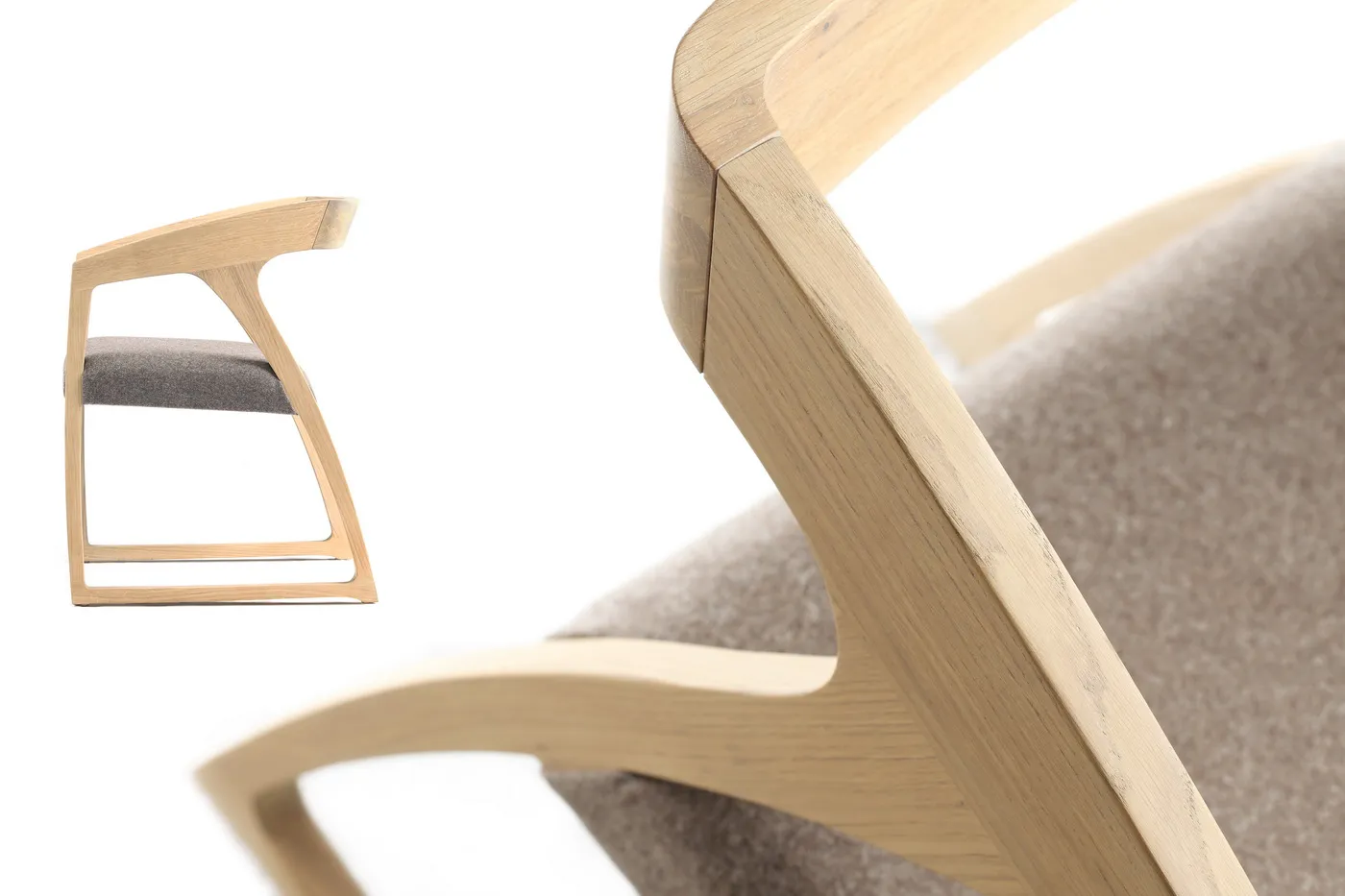 Detaljna fotografija drvene stolice modernog dizajna za katalog nameštaja